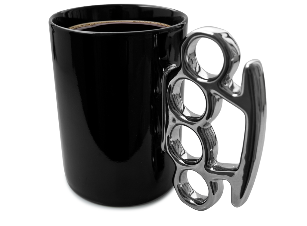 Knuckle Duster / Brass Knuckle mugs in black and silver and white and gold by THABTO