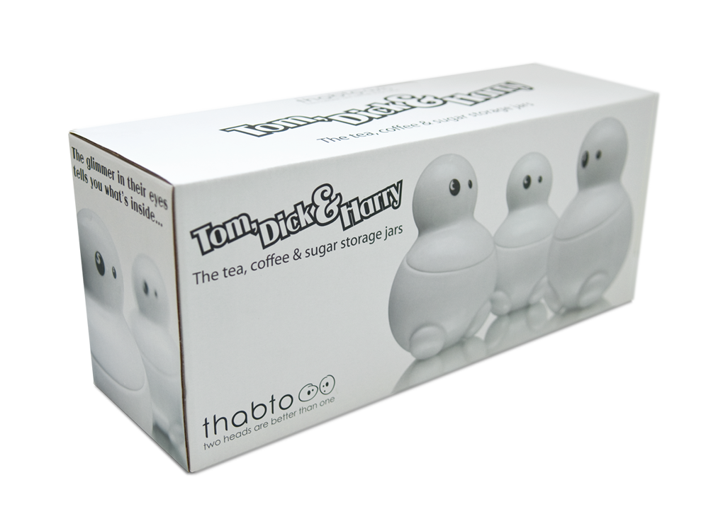 TOM, DICK & HARRY white ceramic storage jars in gift box by THABTO