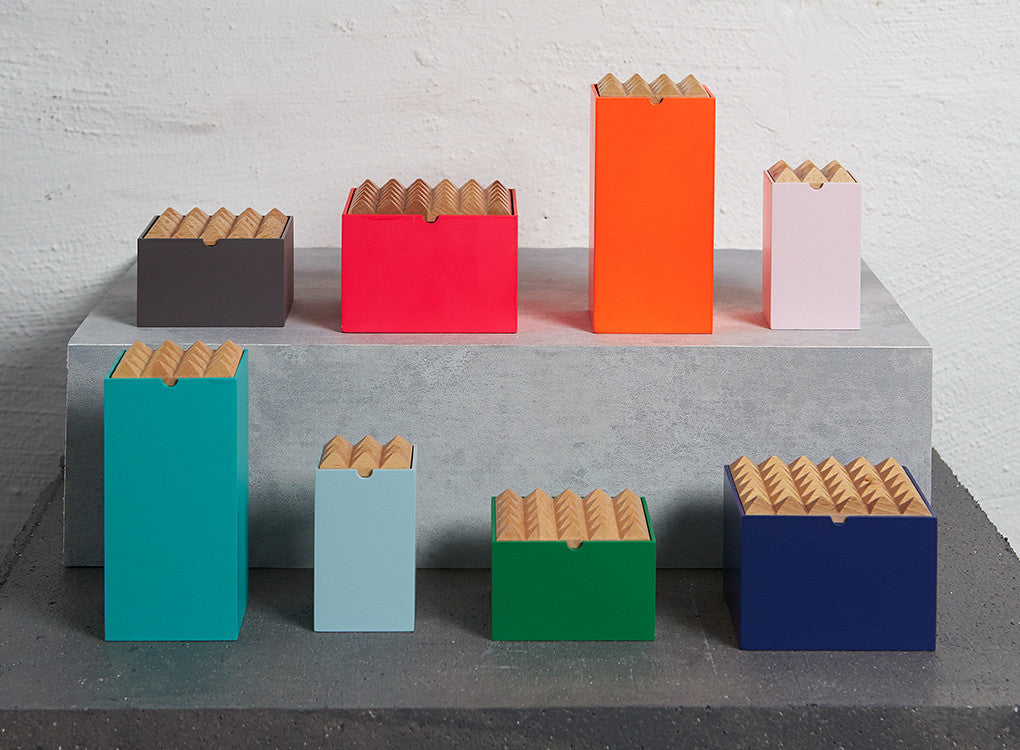 Wooden Pyramid storage boxes for jewellery and stationary by Korridor Design