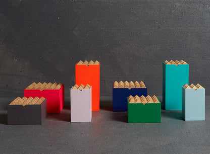 Pyramid wooden storage boxes by Korridor Design