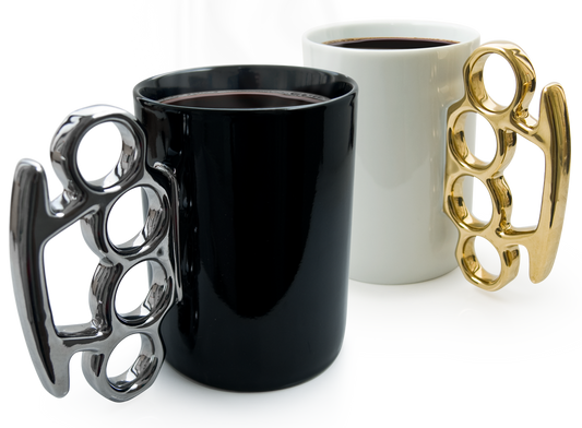 Knuckle Duster / Brass Knuckle mugs in black and silver and white and gold by THABTO