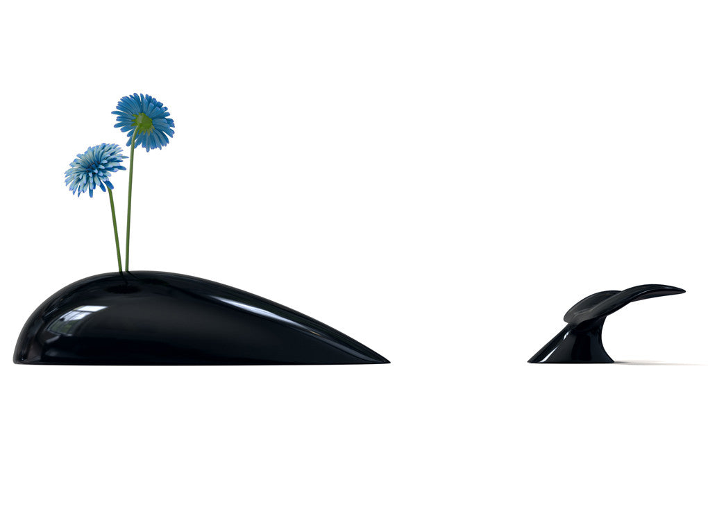 Mobi porcelain whale vase with blue flowers in black or white