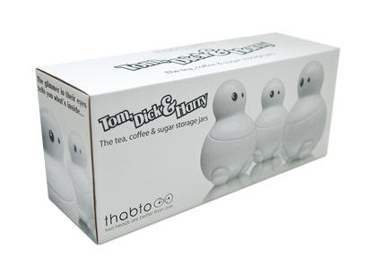TOM, DICK & HARRY white ceramic storage jars in gift box by THABTO